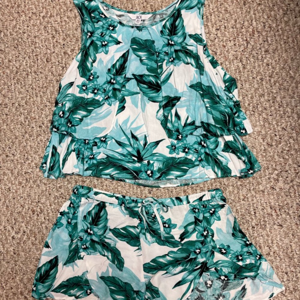 JACK green and turquoise blue floral matching top and shorts set